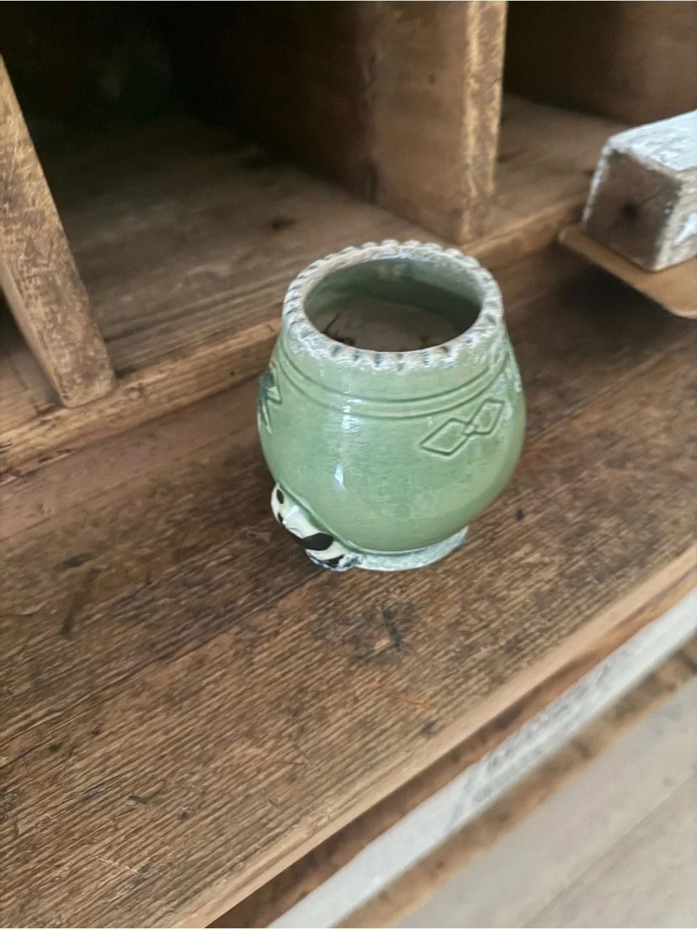 Vintage Green Ceramic Panda Bamboo Planter Vase Home Decor - Picture 7 of 10
